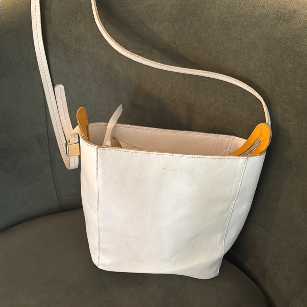 Clare V White and Yellow Shoulder Bag